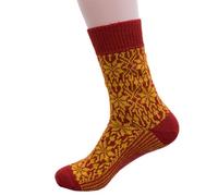 Hirsch Natur, Merino Socken Sternmuster, 100% Wolle (kbT) | Mohn/Goldnugget Gr. 47-48