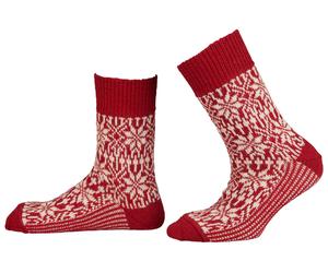 Hirsch Natur Unisex-Wollsocken 'Norweger Sternenmuster' rot/natur, Gr. 44/46