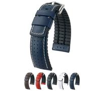 HIRSCH Performance | Ersatzband Uhrenarmband aus Leder/Kautschuk schwarz/blau perforiert 30964S, Stegbreite:24mm