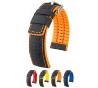 HIRSCH Performance | Ersatzband Uhrenarmband aus Leder/Kautschuk schwarz/orange Segeltuchoptik 30955S, Stegbreite:22mm