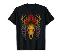 Hirsch Schädel Rosen Geweih Wild Natur T-Shirt