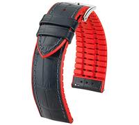 HIRSCH Uhren-Armband Andy L - Uhr-Band aus italienischem Kalbs-Leder mit Alligator-Prägung - Schwarz/Rot - 22 mm