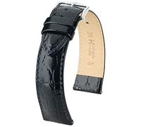 HIRSCH Uhren-Armband Crocograin L - Uhr-Band aus glänzendem Kalbs-Leder mit Krokodil-Prägung - Schwarz - 22 mm