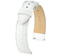 HIRSCH Uhren-Armband Crocograin L - Uhr-Band aus glänzendem Kalbs-Leder mit Krokodil-Prägung - Weiß - 20 mm