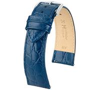 HIRSCH Uhren-Armband Crocograin M - Uhr-Band aus glänzendem Kalbs-Leder mit Krokodil-Prägung - Blau - 20 mm