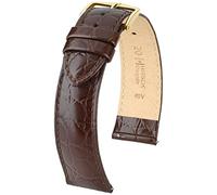 HIRSCH Uhren-Armband Crocograin M - Uhr-Band aus glänzendem Kalbs-Leder mit Krokodil-Prägung - Braun - 14 mm
