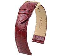 HIRSCH Uhren-Armband Crocograin M - Uhr-Band aus glänzendem Kalbs-Leder mit Krokodil-Prägung - Burgunder - 20 mm