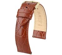 HIRSCH Uhren-Armband Crocograin M - Uhr-Band aus glänzendem Kalbs-Leder mit Krokodil-Prägung - Goldbraun - 20 mm