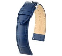 HIRSCH Uhren-Armband Duke L - Uhr-Band aus italienischem Kalbs-Leder mit Alligator-Prägung - Blau - 22 mm