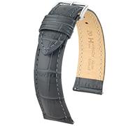 HIRSCH Uhren-Armband Duke L - Uhr-Band aus italienischem Kalbs-Leder mit Alligator-Prägung - Grau - 22 mm