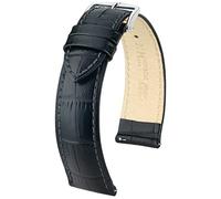 HIRSCH Uhren-Armband Duke L - Uhr-Band aus italienischem Kalbs-Leder mit Alligator-Prägung - Schwarz - 22 mm