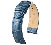 HIRSCH Uhren-Armband Duke M - Uhr-Band aus italienischem Kalbs-Leder mit Alligator-Prägung - Blau Metallic - 18 mm