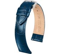 HIRSCH Uhren-Armband Louisianalook - Uhrband aus glänzendem Kalbsleder - Uhrenband mit Alligator-Prägung - Blau - 18 mm