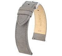HIRSCH Uhren-Armband Osiris Nubuk M - Uhr-Band aus naturbelassenem Kalbs-Leder - Grau - 16 mm