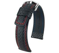 HIRSCH Uhren-Band Carbon L - modisches Premium-Lederband für Deine Armbanduhr - Schwarz - 20 mm