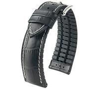 HIRSCH Uhren-Band George L - modisches Premium-Lederband für Deine Armbanduhr - Schwarz/Weiß - 20 mm