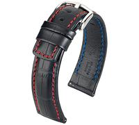 HIRSCH Uhren-Band Grand Duke L - Premium-Lederband für Deine Armbanduhr - Schwarz-Rot - 20 mm