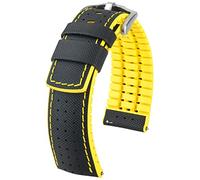 HIRSCH Uhren-Band Robby L - modisches Premium-Lederband für Deine Armbanduhr - Schwarz/Gelb - 20 mm