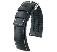 HIRSCH Uhren-Band Tiger L - modisches Premium-Lederband für Deine Armbanduhr - Schwarz - 20 mm