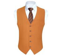 HISDERN Anzug Weste Herren Hochzeit Formale Anzugweste Herren Orange Einfarbige Anzugwesten Baumwolle Westen mit Taschen Business Party XL