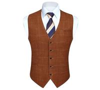 HISDERN Anzugweste für Herren Formale Weste Hochzeits Party Westen Plaid Klassisch Business Herren Anzugwesten,Gebranntes Orange,3XL
