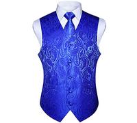 HISDERN Anzugweste für Herren Königsblau Paisley Hochzeit Weste Krawatte Einstecktuch Jacquard Weste Herren Anzug Set Elegant Blau 2XL