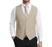 HISDERN Anzugweste Herren Beige Slim Fit Elegante Weste Herren Anzug Klassische Formelle Anzugwesten Einfarbig Hochzeit Smoking Westen für Männer mit 3 Knöpfen Taschen L