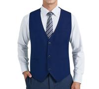 HISDERN Anzugweste Herren Blau Formelle Hochzeit Weste Klassische Einfarbig Anzug Westen Elegant Smoking Anzugwesten für Männer mit Taschen XL