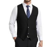HISDERN Anzugweste Herren Schwarz Slim Fit Elegante Weste Herren Anzug Klassische Formelle Anzugwesten Einfarbig Hochzeit Smoking Westen für Männer mit 3 Knöpfen Taschen XXL