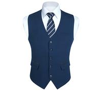 HISDERN Anzugweste Navy Blau Herren Elegant Hochzeit Weste Anzug Klassische Einfarbig Businessweste Formelle Smoking Anzugwesten mit Taschen XS
