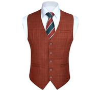 HISDERN Anzugwesten für Herren Orange Kariert Weste Elegant Westen für Hochzeit Business 2XL