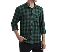 HISDERN Flanellhemd Herren Kariertes Hemd Langarm Arbeitshemd Baumwolle Warmes Holzfällerhemd Regular fit Oktoberfesthemden Grün L