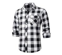 HISDERN Flanellhemd Herren Kariertes Hemd Langarm Arbeitshemd Baumwolle Warmes Holzfällerhemd Regular fit Oktoberfesthemden Schwarz Weiß L