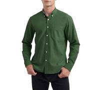 HISDERN Grün Hemd Herren Langarm Bügelfrei Oxford Baumwolle Freizeithemd Regular Fit Button Down Hemd mit Tasche M
