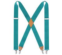 HISDERN Herren 3,5 cm breiter Hosenträger in X-Form mit sehr Starken 4 Metall Clip für Männer und Damen elastisch und verstellbar Türkis