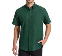 HISDERN Herren Hemd Kurzarm Oxford Hemden Freizeithemd Businesshemd Baumwolle Bügelfrei Casual Regular Fit Button Down mit Tasche