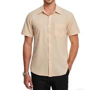 HISDERN Herren Hemd Kurzarm Oxford Hemden Freizeithemd Businesshemd Baumwolle Bügelfrei Casual Regular Fit Button Down mit Tasche