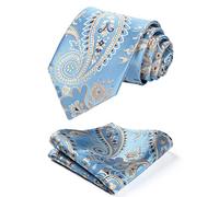 HISDERN Herren Krawatte Blumen Paisley Krawatte & Einstecktuch Set Blau Gold