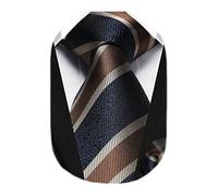 HISDERN Herren Krawatte Gestreifte Hochzeit Krawatte & Einstecktuch Set Gold/Marineblau