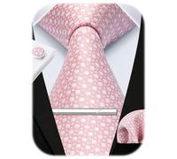 HISDERN Herren Krawatte Rosa Hochzeit Seidenkrawatte und Einstecktuch Manschettenknöpfe Krawattenklammer Set Formal Business