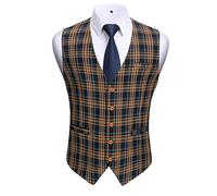 HISDERN Herren Weste Anzugweste Casual Hochzeit Party Weste Slim Fit Vest Suit with 5 buttons Smoking Frack Herrenweste Anzug Business Retro Elegant Vest Navy Orange S