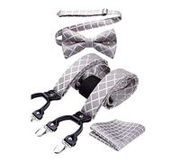 HISDERN Hosenträger Herren Champagner Fliege und Hosenträger Set Herren Kariert Klassische Hochzeit Einstellbar Y Form mit 6 Extra Stark Clips Braces