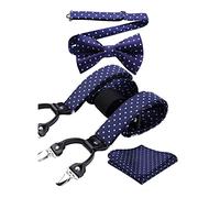 HISDERN Hosenträger Herren Marine Blau Fliege und Hosenträger Set Herren Punktmuster Hochzeit Klassische Hochzeit Einstellbar Y Form mit 6 Extra Stark Clips Braces
