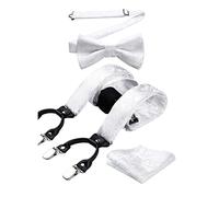 HISDERN Hosenträger Herren Weib Blumen Mit 6 Extra Stark Clips Fliege und Hosenträger Einstecktuch Set Klassische Verstellbar Y Form Elastisch Hochzeit Braces