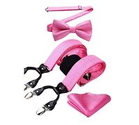 HISDERN Hosenträger Rosa Fliege und Hosenträger Set Herren Punktmuster 3.5CM Breit Klassische Verstellbar Y Form Elastisch Mit 6 Extra Stark Clips Hochzeit Braces