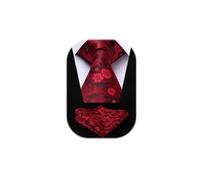 HISDERN Krawatte für Herren Rot Extra Lange Florale Krawatten und Einstecktuch Set Elegante Klassisch Hochzeit Seidenkrawatte Taschentuch