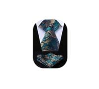 HISDERN Krawatte Herren Extra Lange Petrol Gold Krawatten mit Einstecktuch Set Paisley Herrenkrawatte Taschentuch Formelle Hochzeit Schlips für Männer
