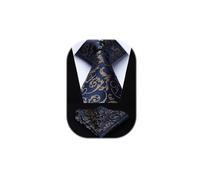 HISDERN Krawatten für Herren Extra Lange Paisley Krawatte und Einstecktuch Set Elegante Klassisch Hochzeit Seidenkrawatte Taschentuch Marine & Gold