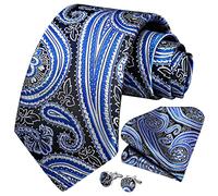 HISDERN Krawatten für Herren Krawatte und Einstecktuch Set aus Seidenkrawatte mit Einstecktuch Manschettenknöpfe Hochzeitsfeier Business