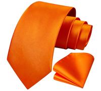 HISDERN Krawatten für Herren, orange Krawatte und Einstecktuch, klassische Seidenkrawatte für Bräutigam, Hochzeit, Party, Geschäft